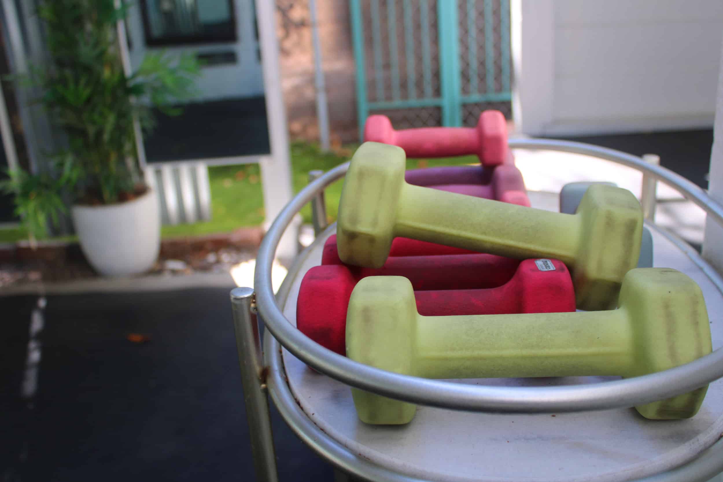 Weights in a yoga studio